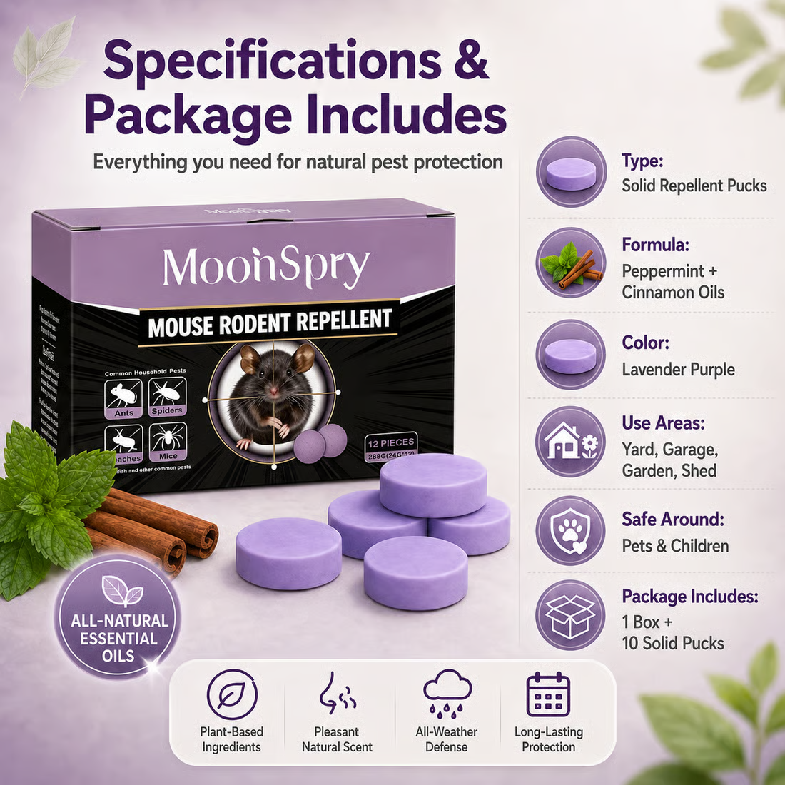 All-Natural Peppermint & Cinnamon Pest & Rodent Repellent Pucks