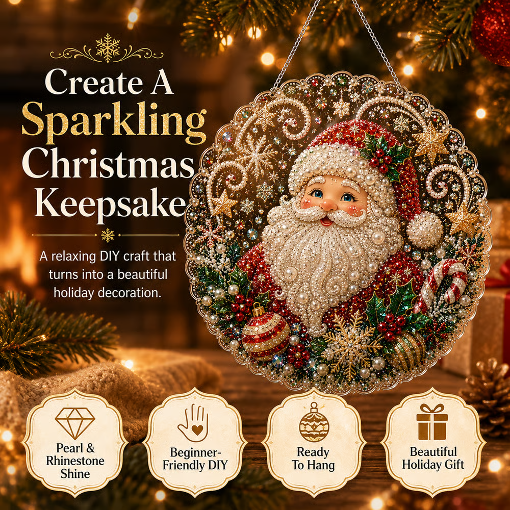 🎄 LAST DAY 50% OFF – ✨ Christmas Pearl Diamond Art Hanging Ornament Kit | Luxury Flocked Canvas with Scratch-Resistant Non-Fading Pearl Beads DIY Handmade Holiday Hanging Decor 🎅💎