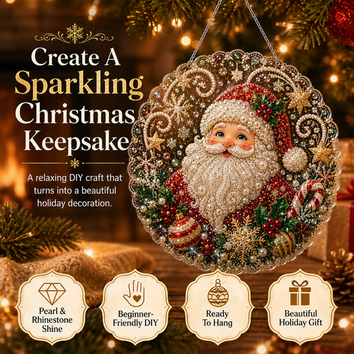 🎄 LAST DAY 50% OFF – ✨ Christmas Pearl Diamond Art Hanging Ornament Kit | Luxury Flocked Canvas with Scratch-Resistant Non-Fading Pearl Beads DIY Handmade Holiday Hanging Decor 🎅💎
