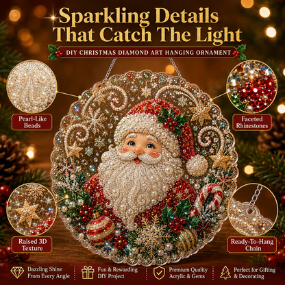 🎄 LAST DAY 50% OFF – ✨ Christmas Pearl Diamond Art Hanging Ornament Kit | Luxury Flocked Canvas with Scratch-Resistant Non-Fading Pearl Beads DIY Handmade Holiday Hanging Decor 🎅💎