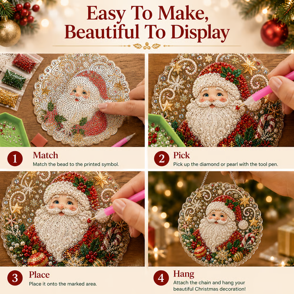 🎄 LAST DAY 50% OFF – ✨ Christmas Pearl Diamond Art Hanging Ornament Kit | Luxury Flocked Canvas with Scratch-Resistant Non-Fading Pearl Beads DIY Handmade Holiday Hanging Decor 🎅💎