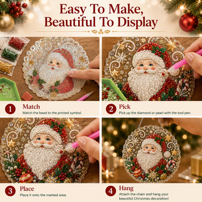 🎄 LAST DAY 50% OFF – ✨ Christmas Pearl Diamond Art Hanging Ornament Kit | Luxury Flocked Canvas with Scratch-Resistant Non-Fading Pearl Beads DIY Handmade Holiday Hanging Decor 🎅💎