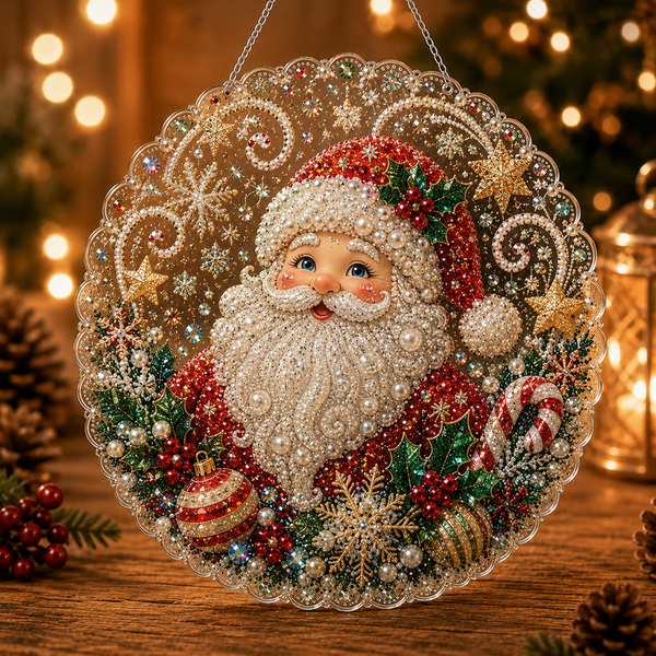 🎄 LAST DAY 50% OFF – ✨ Christmas Pearl Diamond Art Hanging Ornament Kit | Luxury Flocked Canvas with Scratch-Resistant Non-Fading Pearl Beads DIY Handmade Holiday Hanging Decor 🎅💎
