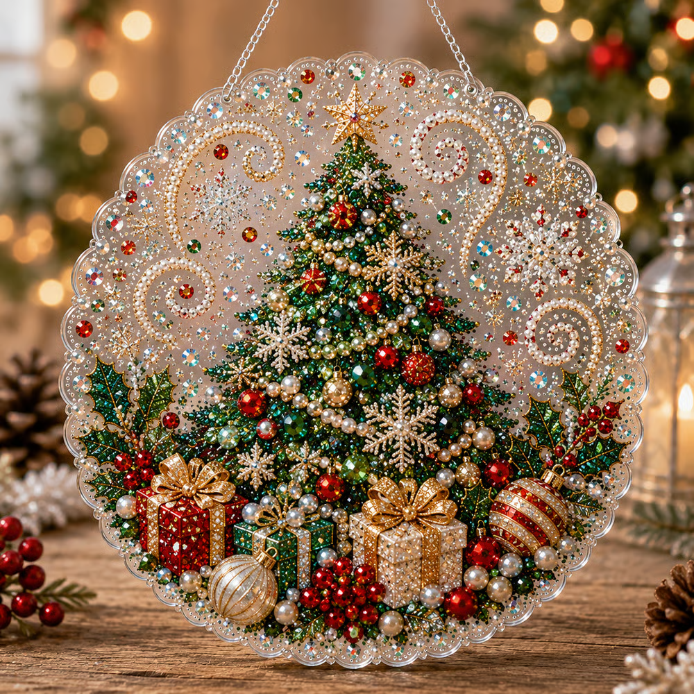 🎄 LAST DAY 50% OFF – ✨ Christmas Pearl Diamond Art Hanging Ornament Kit | Luxury Flocked Canvas with Scratch-Resistant Non-Fading Pearl Beads DIY Handmade Holiday Hanging Decor 🎅💎