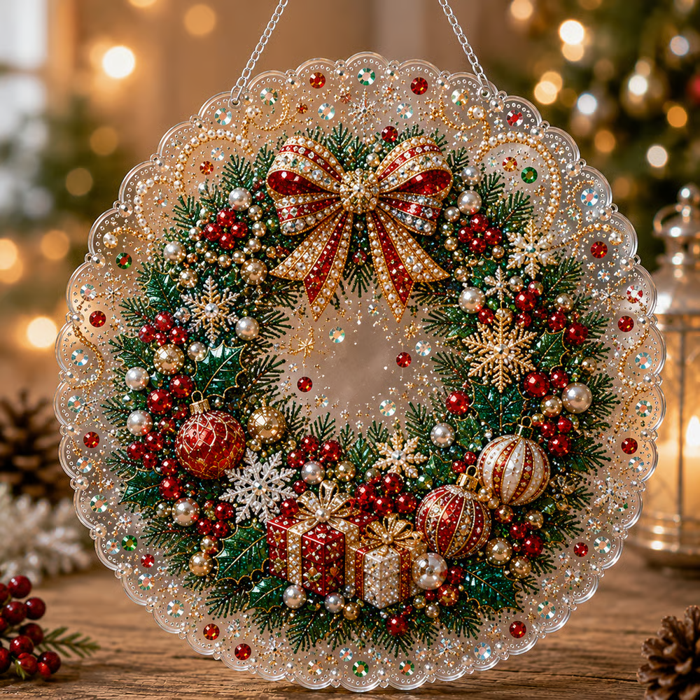 🎄 LAST DAY 50% OFF – ✨ Christmas Pearl Diamond Art Hanging Ornament Kit | Luxury Flocked Canvas with Scratch-Resistant Non-Fading Pearl Beads DIY Handmade Holiday Hanging Decor 🎅💎
