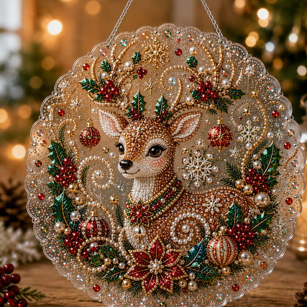 🎄 LAST DAY 50% OFF – ✨ Christmas Pearl Diamond Art Hanging Ornament Kit | Luxury Flocked Canvas with Scratch-Resistant Non-Fading Pearl Beads DIY Handmade Holiday Hanging Decor 🎅💎