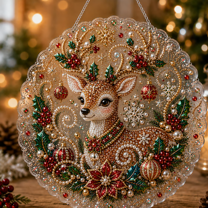 🎄 LAST DAY 50% OFF – ✨ Christmas Pearl Diamond Art Hanging Ornament Kit | Luxury Flocked Canvas with Scratch-Resistant Non-Fading Pearl Beads DIY Handmade Holiday Hanging Decor 🎅💎