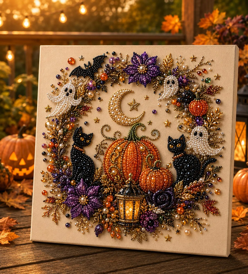 💥 Last Day 50% OFF – 👻✨ Halloween Pearl Art DIY Kit – Turn Tiny Pearls into Spooky-Cute Magic