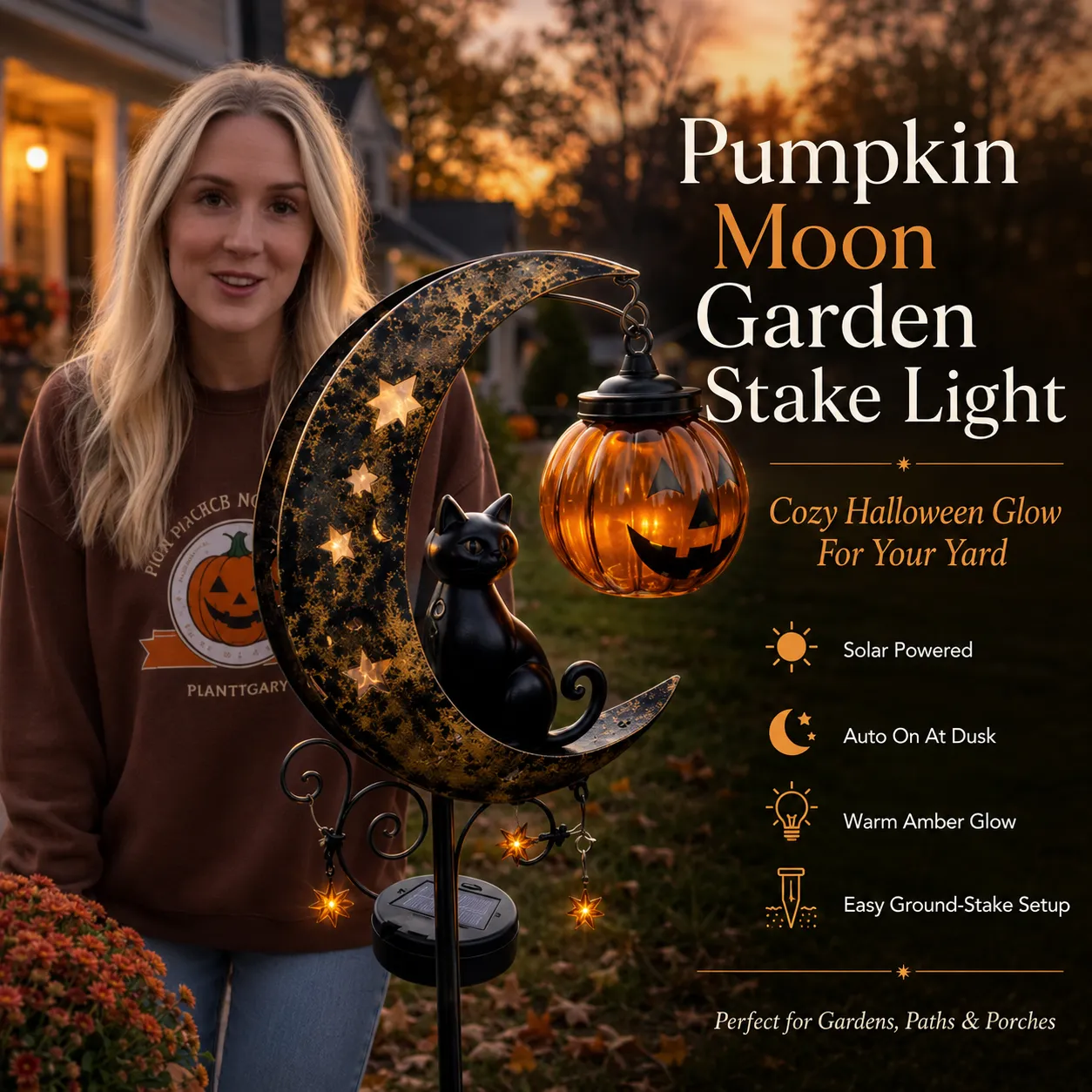 🎃Halloween Early Bird Special Sale 50% OFF-Pumpkin Moon Garden Stake Light